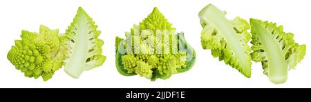 Chou de brocoli romanesco ou chou-fleur romain isolé sur fond blanc avec pleine profondeur de champ Banque D'Images