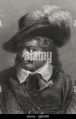 Oliver Cromwell (1599-1658). Chef politique et militaire anglais. Lord Protector de Grande-Bretagne (1653-1658). Portrait. Gravure. 'Historia Universal', par César Cantú. Volume V. 1856. Banque D'Images