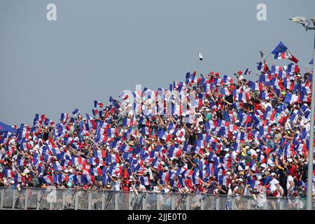 24 2022 juil le Castellet, France - F1 2022 France GP - DÉFILÉ DE CONDUITE - tribune pleine de drapeaux de frenc Banque D'Images