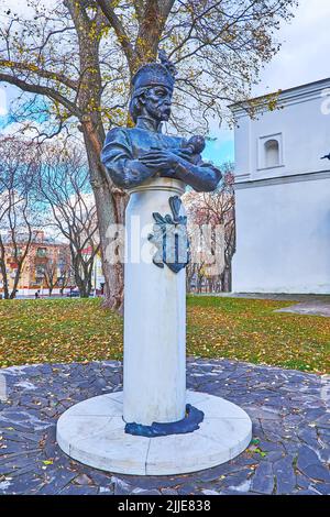 Le monument-buste de l'Ukrainien Hetman Ivan Mazepa dans le parc Chernihiv Dytynets, Chernihiv, Ukraine Banque D'Images