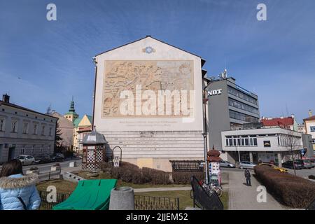 Mur de bâtiment avec carte historique de Rzeszow, la plus grande ville du sud-est de la Pologne, capitale de la Voïvodeship sous-carpathe Banque D'Images