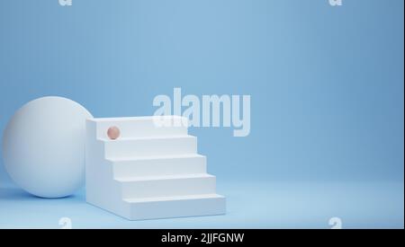 formes géométriques blanches sur fond bleu givré, rendu 3d Banque D'Images