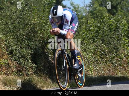 CATTANEO Mattia de Quick-Step Alpha Vinyl Team pendant le Tour de France 2022, course cycliste étape 20, temps d'essai, Lacapelle-Marival - Rocamadour (40,7 km) sur 23 juillet 2022 à Rocamadour, France - photo Laurent Lairys / DPPI Banque D'Images