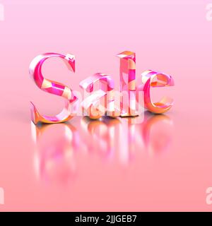 Vente colorée 3D rendu sur fond rose avec espace de copie. Banque D'Images