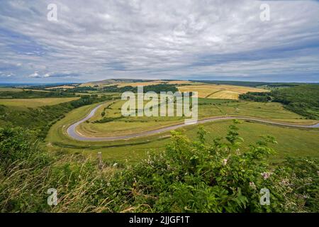 Rivière Cuckmere et vallée sur les South Downs, East Sussex, Angleterre, Royaume-Uni. Banque D'Images