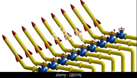 Crise, gaz conduit en armes, le concept de menace pour la sécurité énergétique de l'Europe, 3D illustration isolée sur fond blanc Banque D'Images