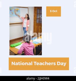 Composition du texte de la journée nationale des enseignants avec divers enseignants et écoliers sur fond bleu Banque D'Images