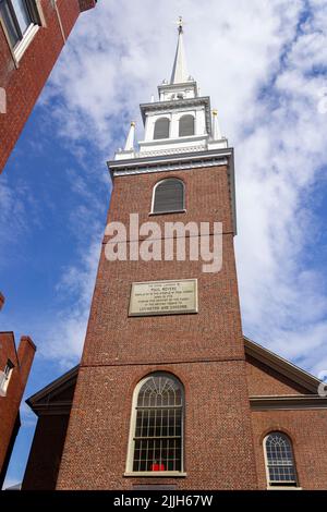 Boston, ma, Etats-Unis - 16 mai 2022 : l'ancienne église du Nord. C'est là que Paul Revere a éclairci ses lampes de signalisation. Banque D'Images