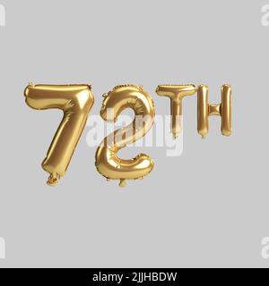 3d illustration de 72th ballons en or isolés en arrière-plan Banque D'Images