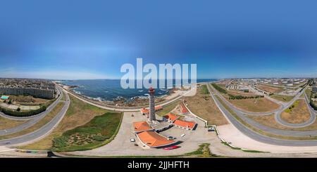 Panorama à 360 degrés du phare de Leca da Palmeira, Matosinhos. Banque D'Images