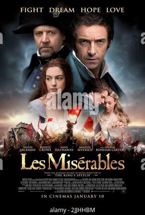 RUSSELL CROWE, Hugh Jackman, Anne Hathaway, EDDIE REDMAYNE, AMANDA SEYFRIED POSTER, LES MISÉRABLES, 2012 Banque D'Images