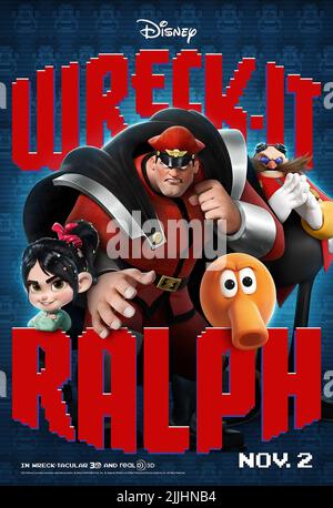 VANELLOPE VON SCHWEETZ, M. BISON, QBERT, DOCTEUR EGGMAN, épave de l'affiche-IT RALPH, 2012 Banque D'Images