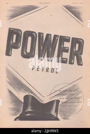 Publicité ancienne de Power essence d'un magazine automobile britannique Banque D'Images