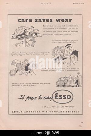 Esso magazine vintage publicité ancienne publicité vintage d'un magazine automobile britannique 1949 Banque D'Images