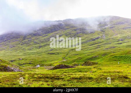 Glencoe paysage, été 2022, Scottish Highlands paysage dans un environnement brumeux, Écosse, Royaume-Uni, Europe Banque D'Images