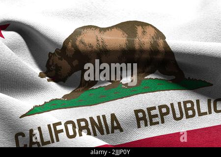 3D illustration drapeau de la Californie est un état des États-Unis. Tissage sur le fond textile du drapeau du vent Banque D'Images