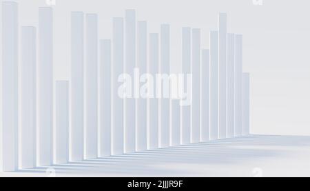 3d rectangles de différentes hauteurs sur fond blanc. Simulation de graphes statistiques. 3d rendu Banque D'Images