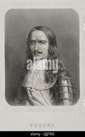 Henri de la Tour d'Auvergne-Bouillon (1611-1675). Noble et militaire français. Nommé maréchal de France en 1643 et maréchal général des camps et armées du Roi en 1660. Portrait. Gravure par Geoffroy. 'Historia Universal', par César Cantú. Volume VIII 1858. Banque D'Images