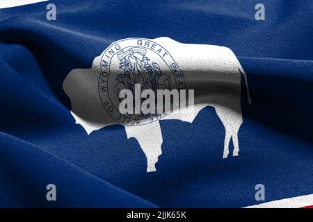 3D illustration drapeau du Wyoming est un état des États-Unis. Tissage sur le fond textile du drapeau du vent Banque D'Images