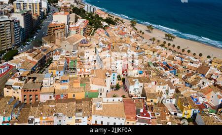 Vue panoramique sur Villajoyosa, sur la Costa Blanca (Alicante) d'Espagne Banque D'Images