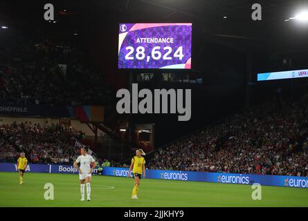 Sheffield, Angleterre, le 26th juillet 2022. La participation est affichée lors du match de l'UEFA Women's European Championship 2022 à Bramall Lane, Sheffield. Le crédit photo devrait se lire: Simon Bellis / Sportimage Banque D'Images