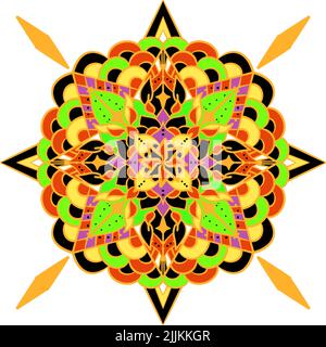 Mandalas motif géométrique, Mandala chaud, Rainbow Flower of Life avec Lotus, Flower of Life in Lotus Banque D'Images