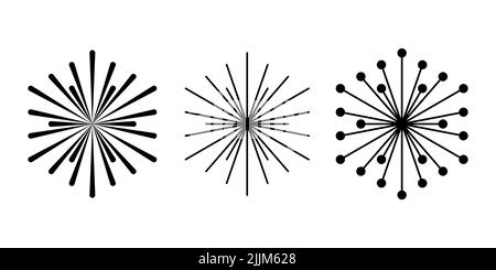 Trois symboles de soleil, rayons de soleil dérivés des points d'intersection de cercles se chevauchant d'une fleur de vie, reliés par des rayons. Banque D'Images