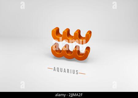 Signe du zodiaque d'or Aquarius, signe du zodiaque d'or Aquarius 3D rendu isolé sur fond blanc Banque D'Images