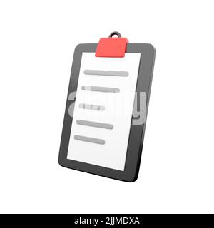 3D liste de contrôle de rendu sur le papier du presse-papiers isolé sur fond blanc, illustration de rendu 3D. Bloc-notes avec tâches cochées. Concept de l'enquête en ligne Banque D'Images