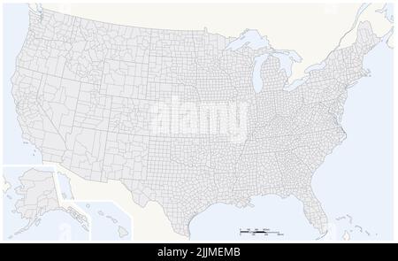 Carte vectorielle des États et comtés des États-Unis Banque D'Images