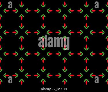 Motif floral sans couture ressemblant à des flèches vertes et jaunes sur fond noir Banque D'Images
