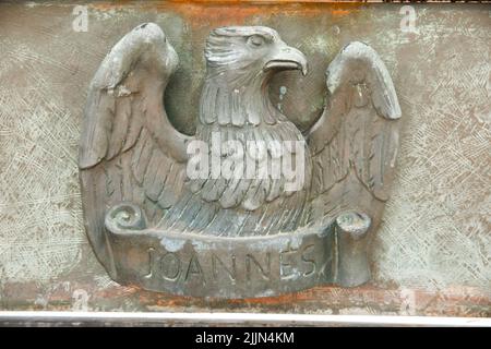 Fresques sur la porte de la cathédrale, Parque Colon, Saint-Domingue. République dominicaine. Banque D'Images