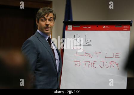 Austin, TEXAS, États-Unis. 26th juillet 2022. L'avocat d'Alex Jones, ANDINO REYNAL, présente sa déclaration d'ouverture au jury mardi, 26 juillet 2022, au palais de justice du comté de Travis. Jones a été trouvé pour avoir diffamé les parents d'un étudiant de Sandy Hook pour avoir appelé l'attaque un canular. (Image de crédit : © Sanchez via ZUMA Press Wire) Banque D'Images