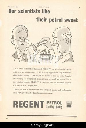 Regent essence Sterling qualité ancienne publicité vintage d'un magazine automobile britannique Banque D'Images
