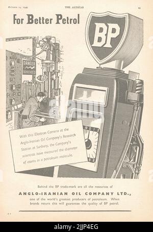 BP Anglo-iranienne Oil Company for Better Petrol Old vintage publicité d'un magazine automobile britannique 1949 Banque D'Images