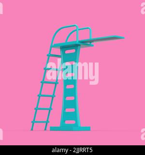 Blue Swimming Pool Jump Board dans le style Duotone sur fond rose. 3D rendu Banque D'Images