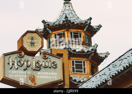 Un gros plan du Hop Louie à Chinatown, Los Angeles Banque D'Images