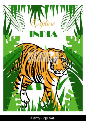 Illustration d'un tigre qui se promonne dans la jungle. Banque D'Images