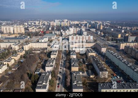 Vue aérienne de Stalowa Wola, capitale du comté de Stalowa Wola, dans la voïvodeship sous-carpathe du sud-est de la Pologne Banque D'Images