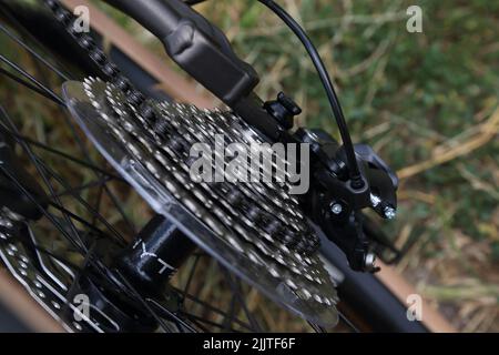 Gros plan des engrenages sur un vélo Banque D'Images