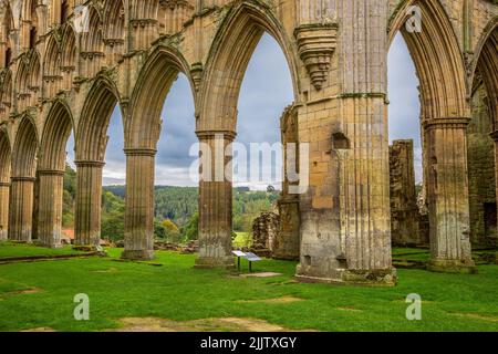 Arcades de l'abbaye de Rievaulx, parc national des Moors de North York, Angleterre Banque D'Images