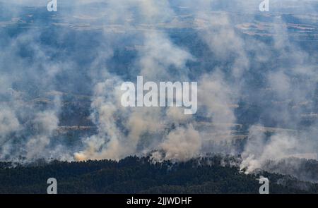 Schmilka, Allemagne. 28th juillet 2022. Vue depuis un hélicoptère de la police fédérale sur le parc national des feux de forêt Saxon Suisse. Crédit : Robert Michael/dpa/Alay Live News Banque D'Images