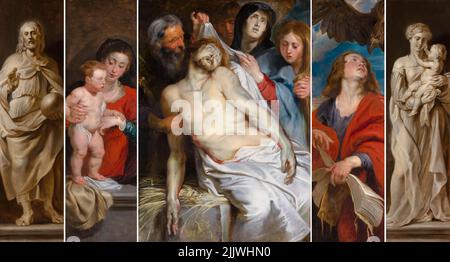 Peter Paul Rubens, la Lamentation du Christ, (Epitaph de Jan Michielsen et sa femme Maria Maes), triptyque peint dans l'huile sur panneau, 1618 Banque D'Images