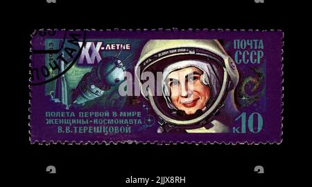 Valentina Terechkova, astronaute soviétique, 1st femme dans l'espace, navette de roquettes, 20th anniversaire du vol spatial, vers 1983. Vers 1963. Banque D'Images