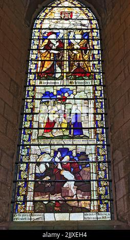 Vitraux dans l'église du Prieuré de St Mary dans le vieux Yorkshire de Bridlington Banque D'Images