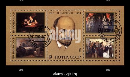 Vladimir Uliyanov (Lénine, 1870-1924), célèbre leader du prolétariat politique soviétique, vers 1987. Annulé timbre postal imprimé dans l'URSS isolé Banque D'Images