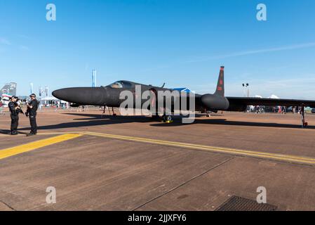 US Air Force Lockheed U-2S au Royal International Air Tattoo Airshow à RAF Fairford, Royaume-Uni. Avion de reconnaissance haute altitude exposé Banque D'Images