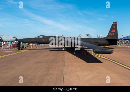 US Air Force Lockheed U-2S au Royal International Air Tattoo Airshow à RAF Fairford, Royaume-Uni. Avion de reconnaissance haute altitude exposé Banque D'Images