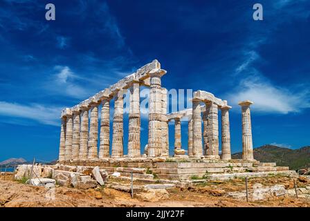 Temple de Poséidon ('Neptune'), Cap Sounion, Attique, Grèce Banque D'Images