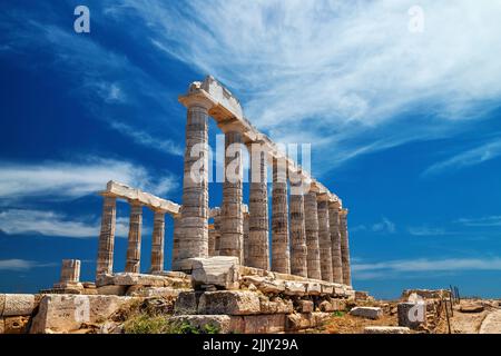 Temple de Poséidon ('Neptune'), Cap Sounion, Attique, Grèce Banque D'Images